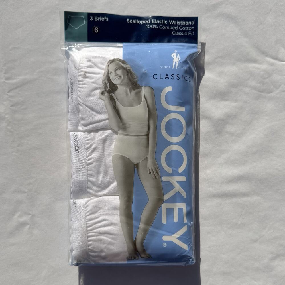 Jockey Classics 3 Pack Briefs Womens 6 White Scalloped Elastic Waistband